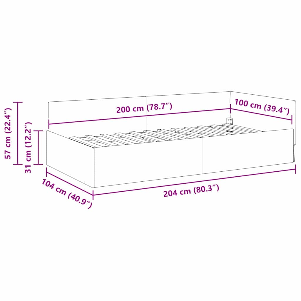 Hjørnesengramme med hovedgærde Lysegrå 100 cm x 200 cm Fløjl