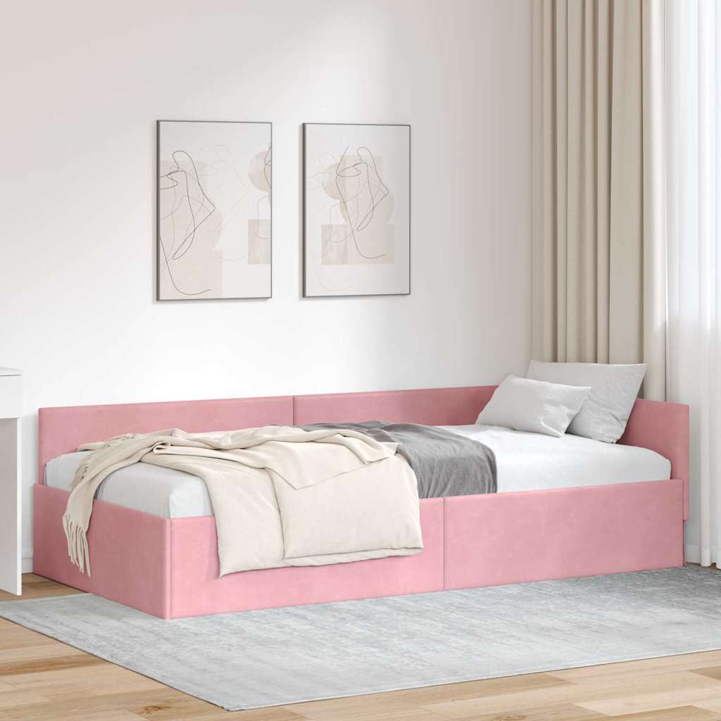 Hjørnesengramme med hovedgærde Lyserød 100 cm x 200 cm Fløjl