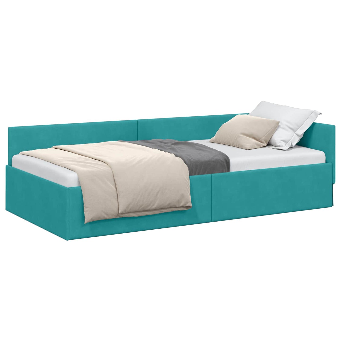 Hjørnesengramme med hovedgærde Turkis 100 cm x 200 cm Fløjl