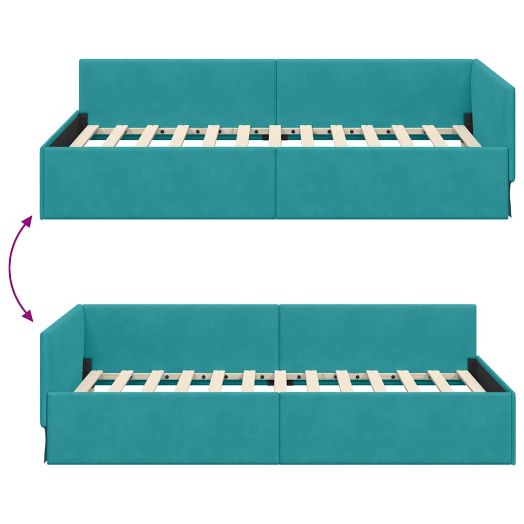 Hjørnesengramme med hovedgærde Turkis 100 cm x 200 cm Fløjl