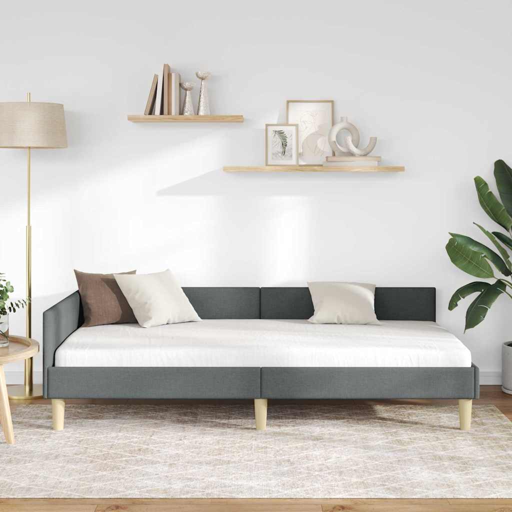Hjørnesengramme Mørkegrå 90 x 190 cm Stof