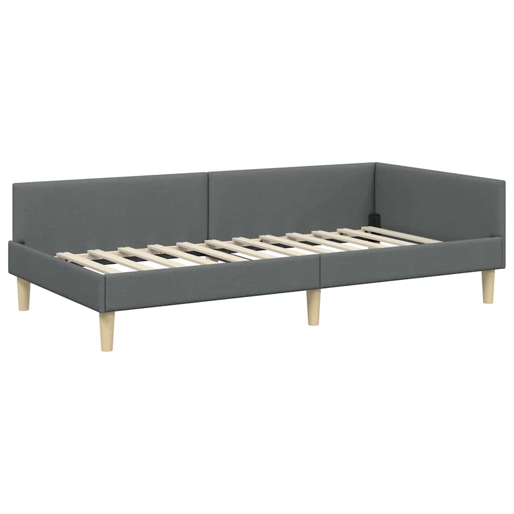 Hjørnesengramme Mørkegrå 90 x 190 cm Stof
