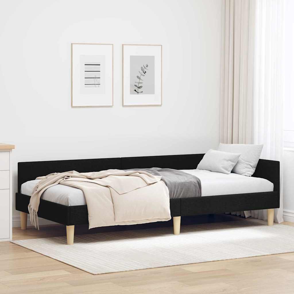 Hjørnesengramme Sort 90 x 190 cm Stof