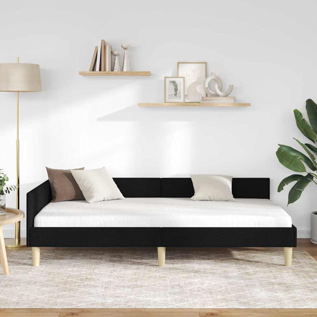Hjørnesengramme Sort 90 x 190 cm Stof