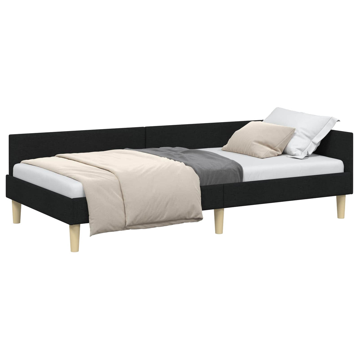 Hjørnesengramme Sort 90 x 200 cm Stof