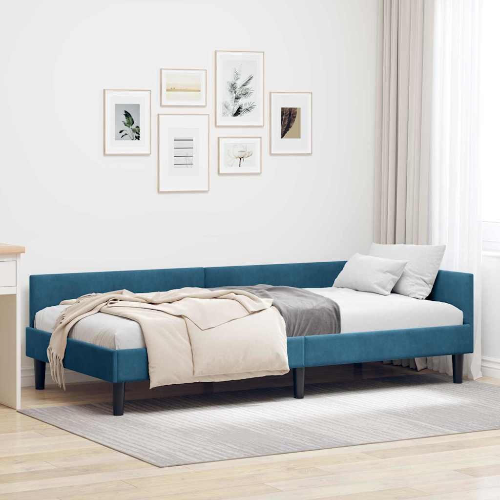Hjørnesengramme med hovedgærde Blå 80 cm x 200 cm Fløjl