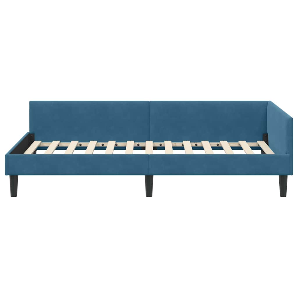 Hjørnesengramme med hovedgærde Blå 80 cm x 200 cm Fløjl