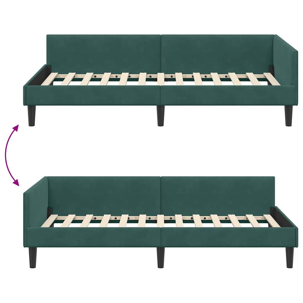 Hjørnesengramme med hovedgærde Mørkegrøn 80 cm x 200 cm Fløjl