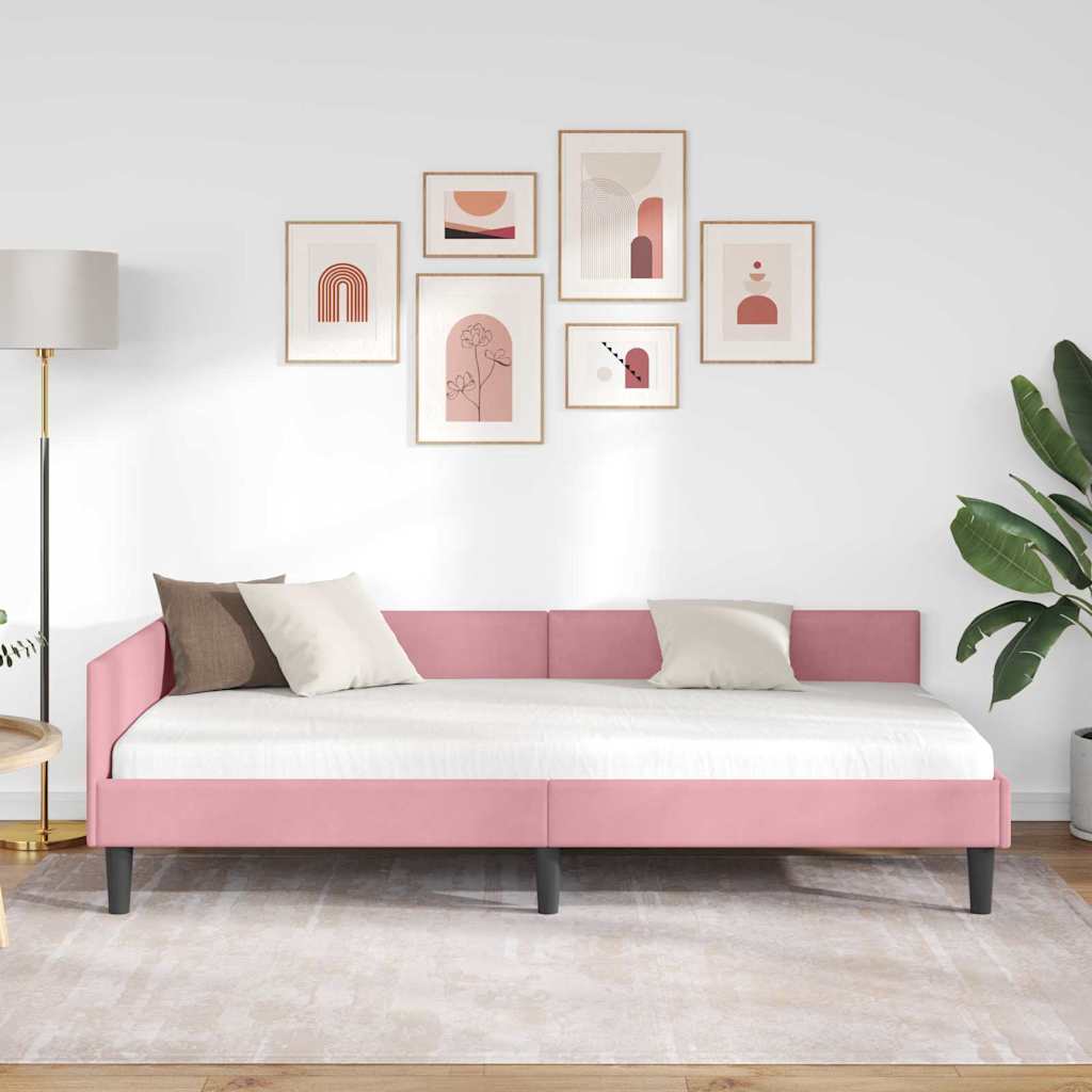 Hjørnesengramme med hovedgærde Lyserød 80 cm x 200 cm Fløjl
