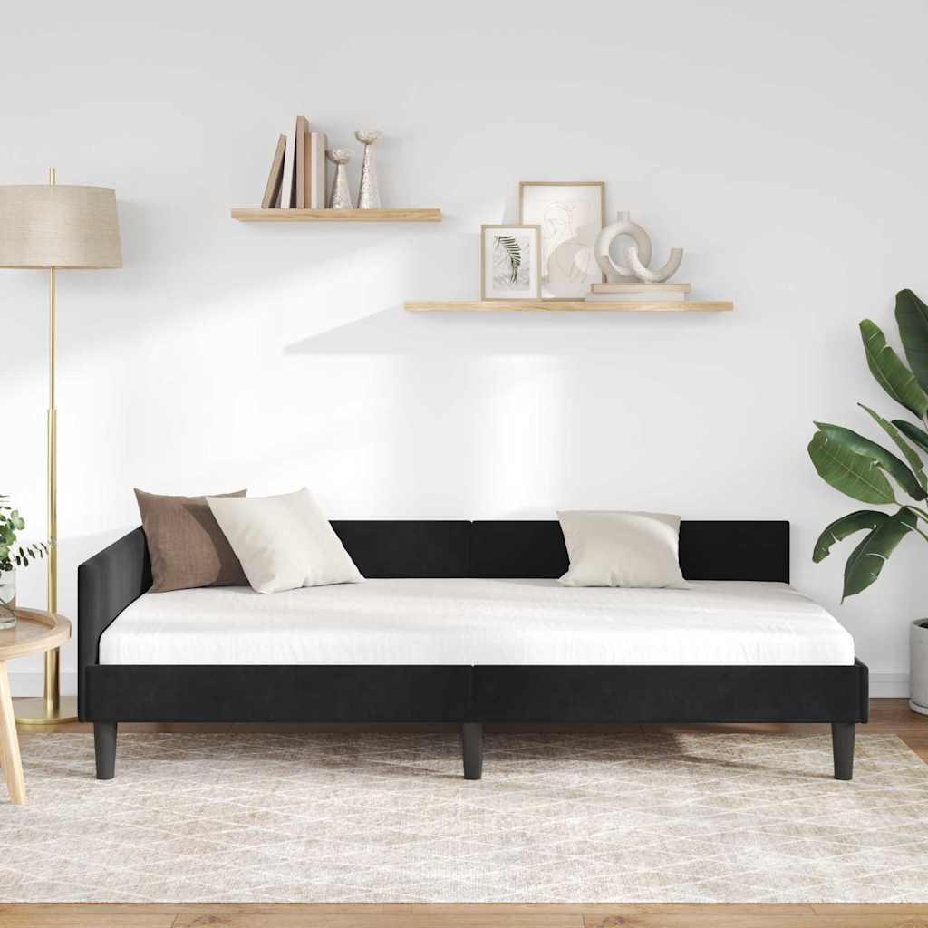 Hjørnesengramme med hovedgærde Sort 80 cm x 200 cm Fløjl