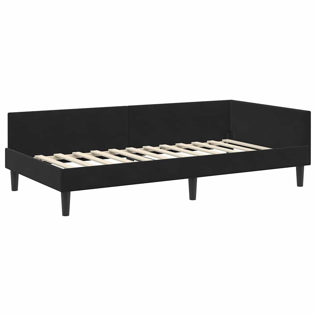 Hjørnesengramme med hovedgærde Sort 80 cm x 200 cm Fløjl