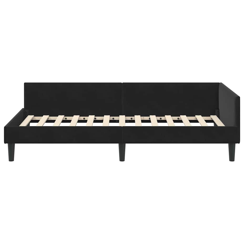 Hjørnesengramme med hovedgærde Sort 80 cm x 200 cm Fløjl