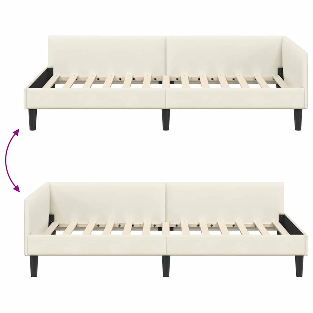 Hjørnesengramme med hovedgærde Creme 80 cm x 200 cm Fløjl