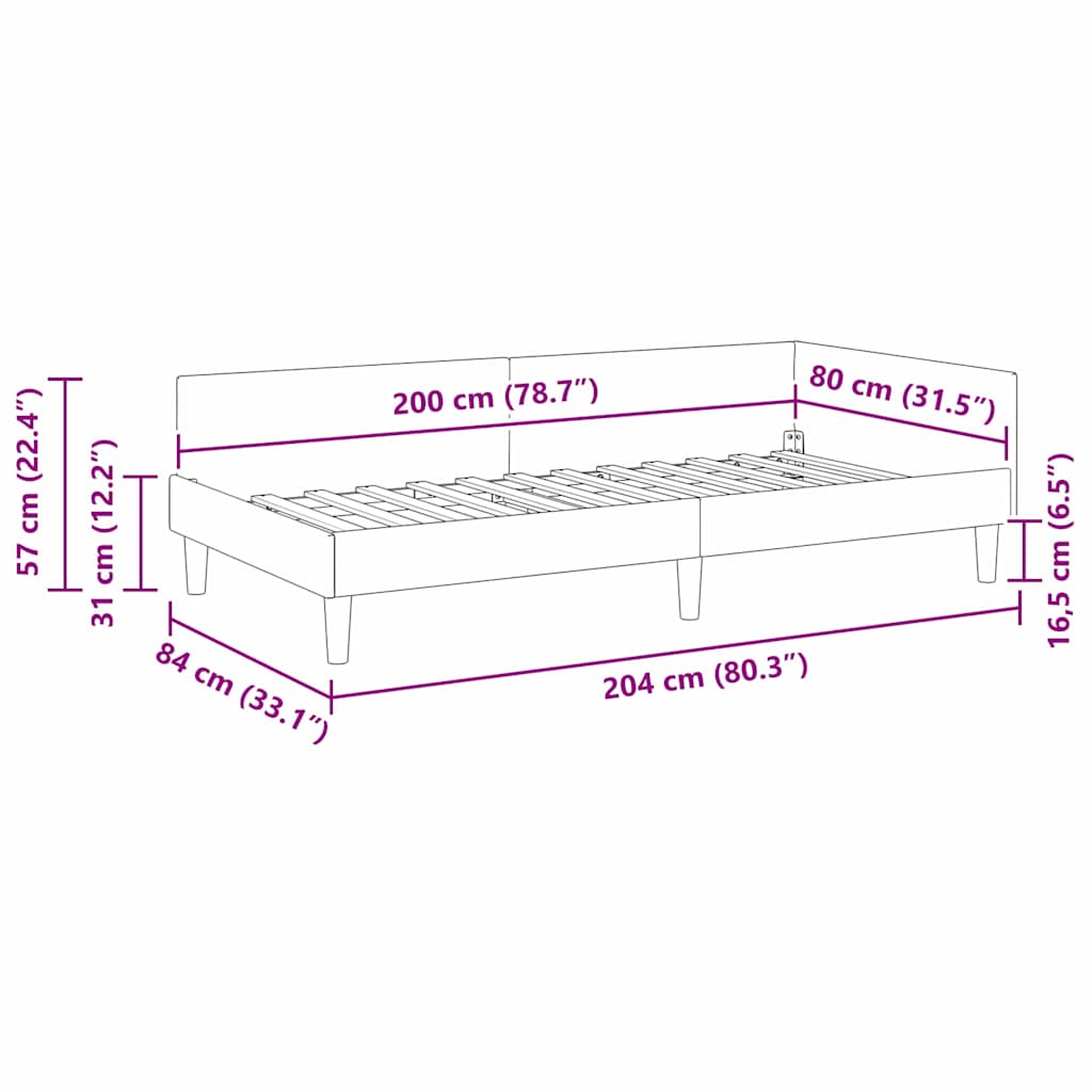 Hjørnesengramme med hovedgærde Creme 80 cm x 200 cm Fløjl