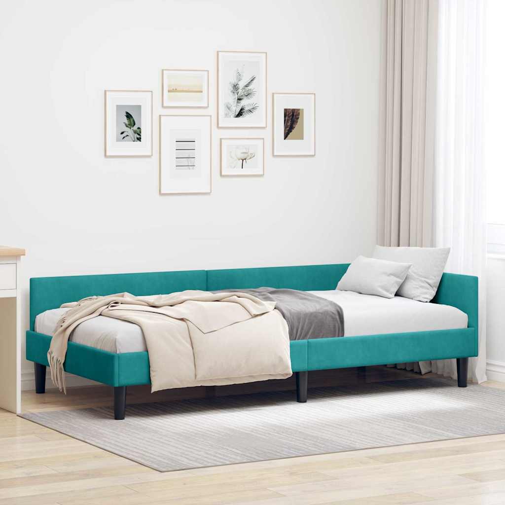 Hjørnesengramme med hovedgærde Turkis 80 cm x 200 cm Fløjl