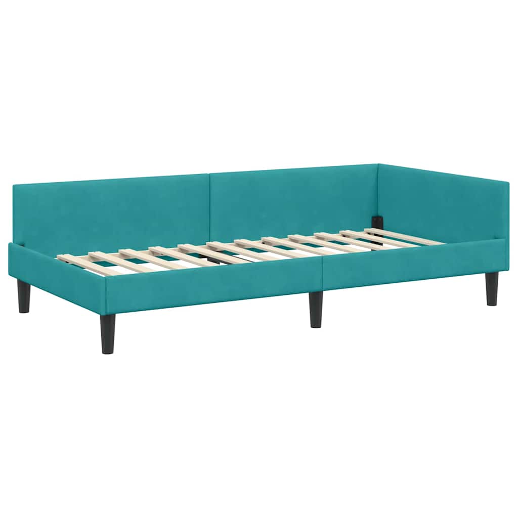 Hjørnesengramme med hovedgærde Turkis 80 cm x 200 cm Fløjl