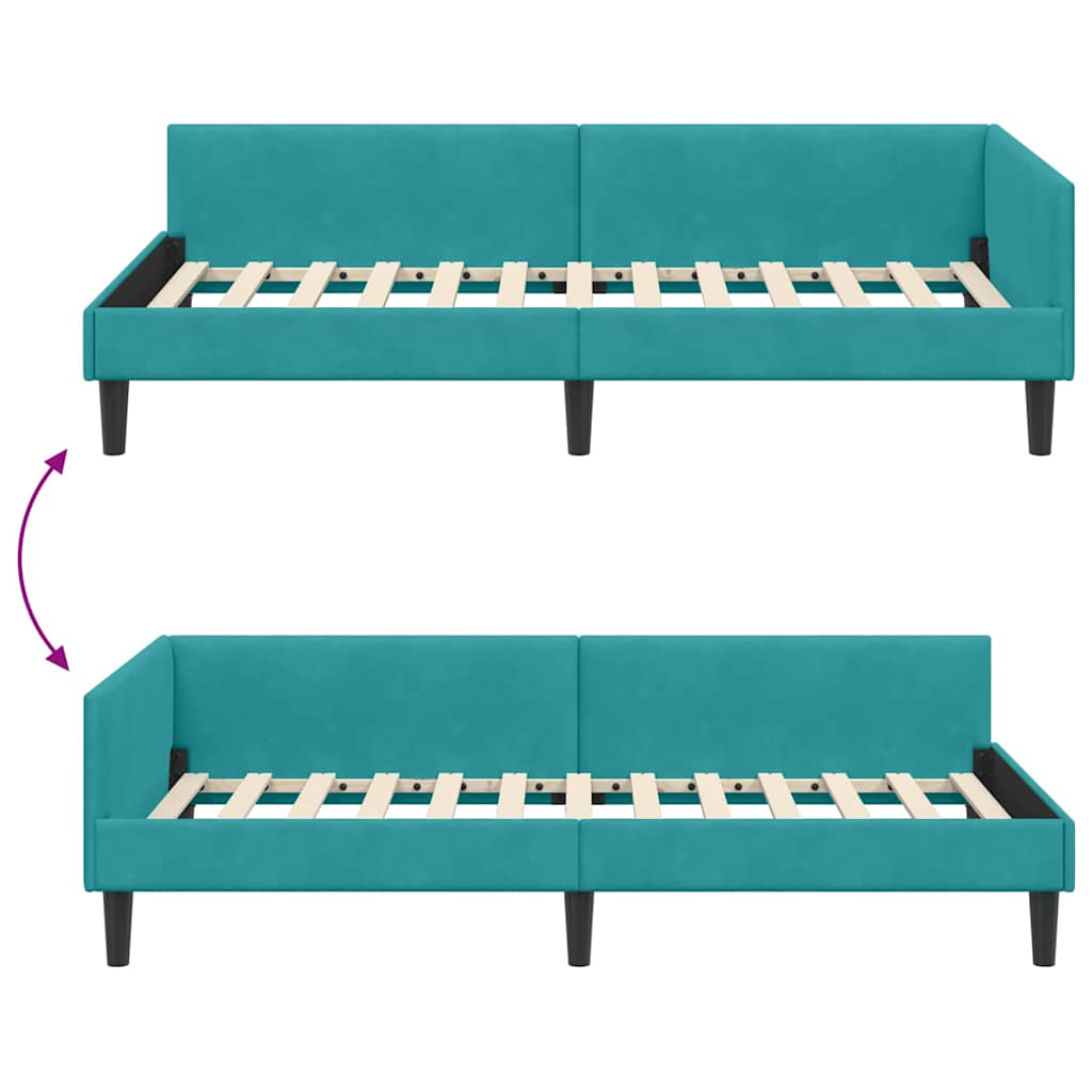 Hjørnesengramme med hovedgærde Turkis 80 cm x 200 cm Fløjl