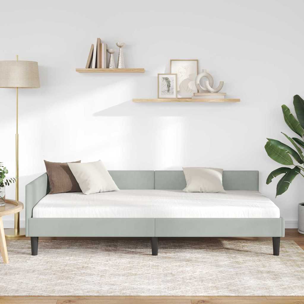 Hjørnesengramme med hovedgærde Lysegrå 90 cm x 190 cm Fløjl