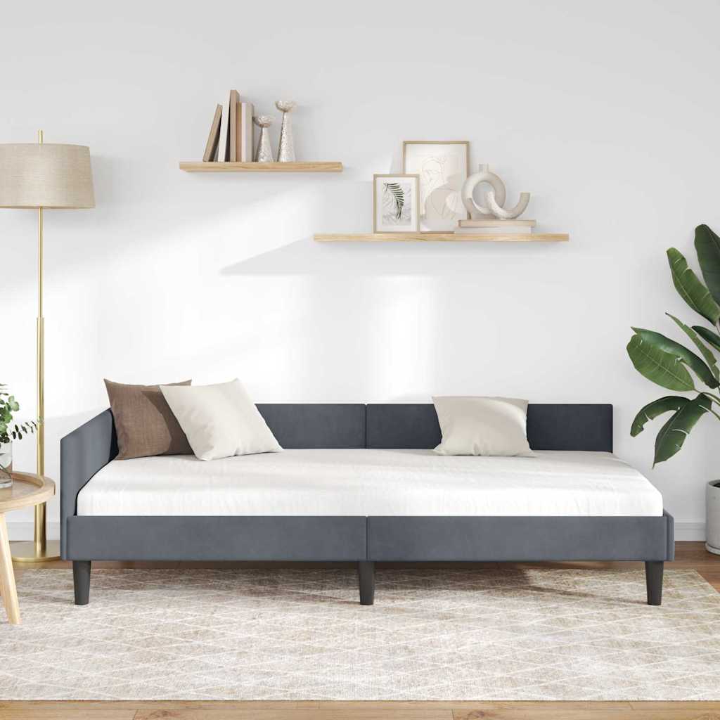 Hjørnesengramme med hovedgærde Mørkegrå 90 cm x 190 cm Fløjl