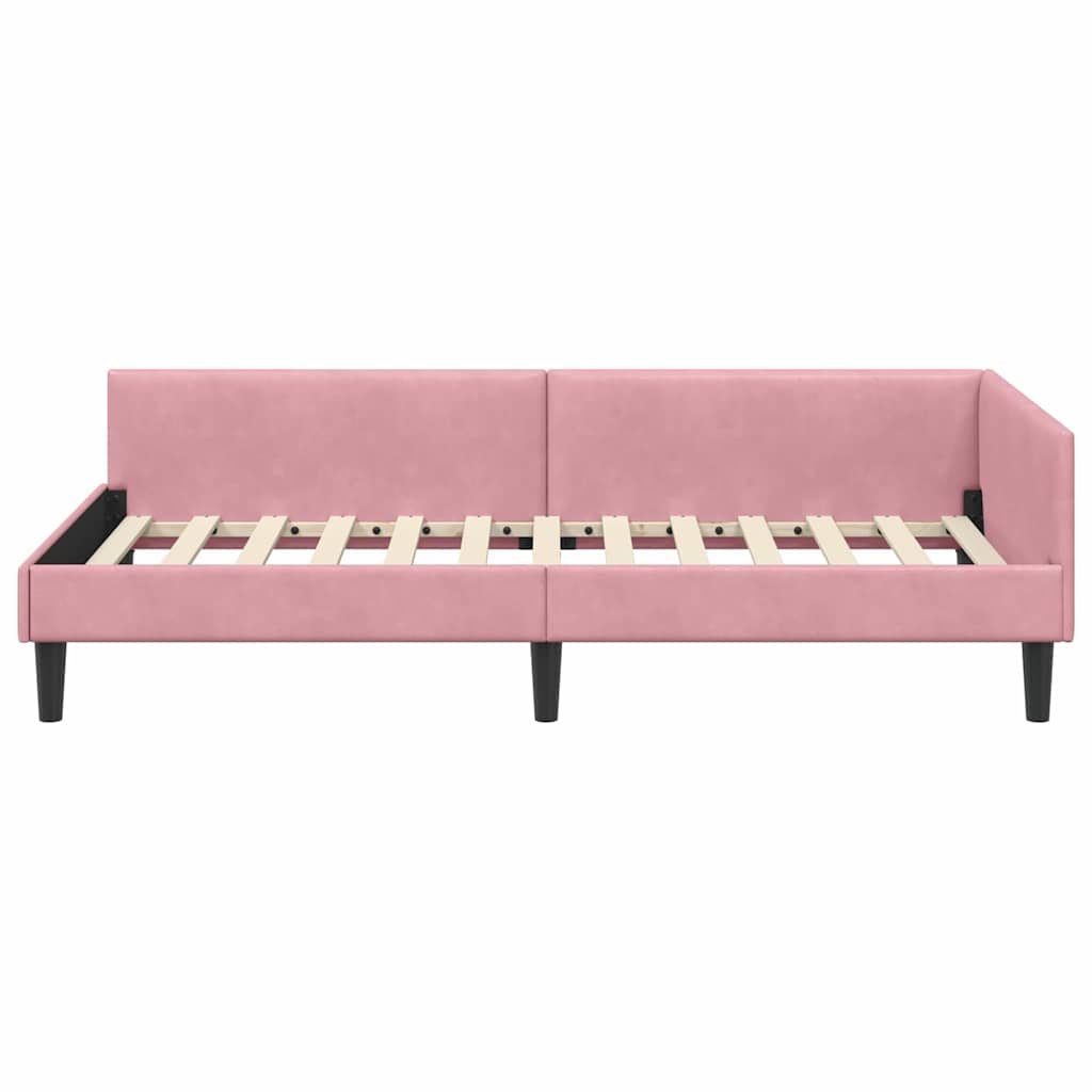 Hjørnesengramme med hovedgærde Lyserød 90 cm x 190 cm Fløjl