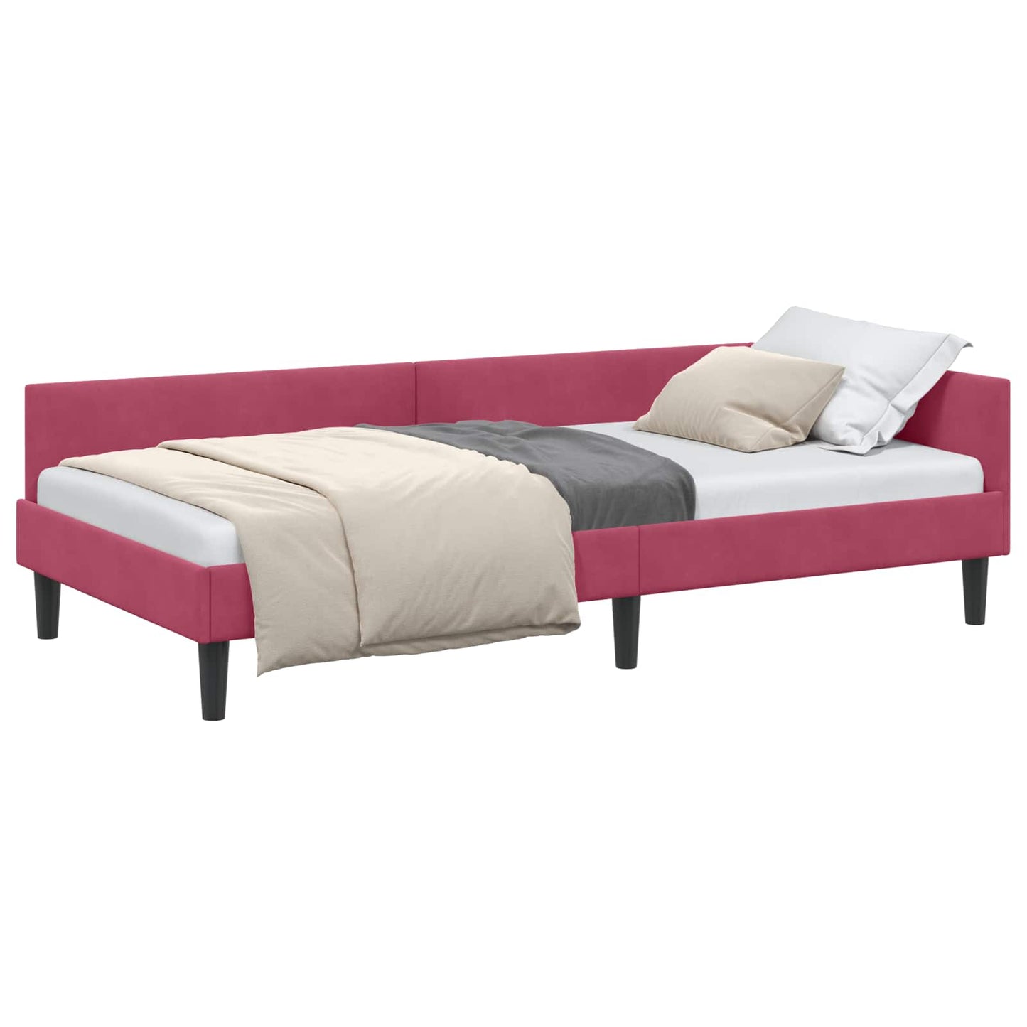 Hjørnesengramme med hovedgærde Vinrød 90 cm x 190 cm Fløjl