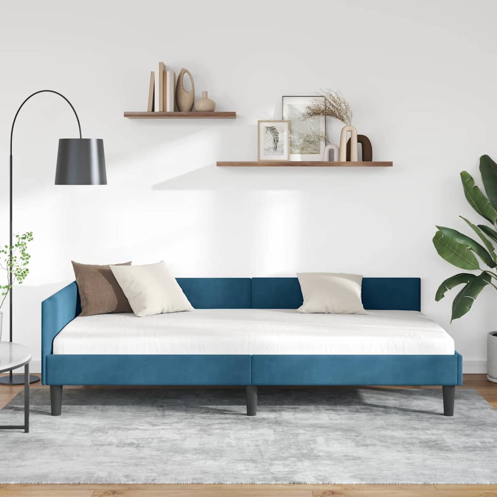 Hjørnesengramme med hovedgærde Blå 90 cm x 200 cm Fløjl