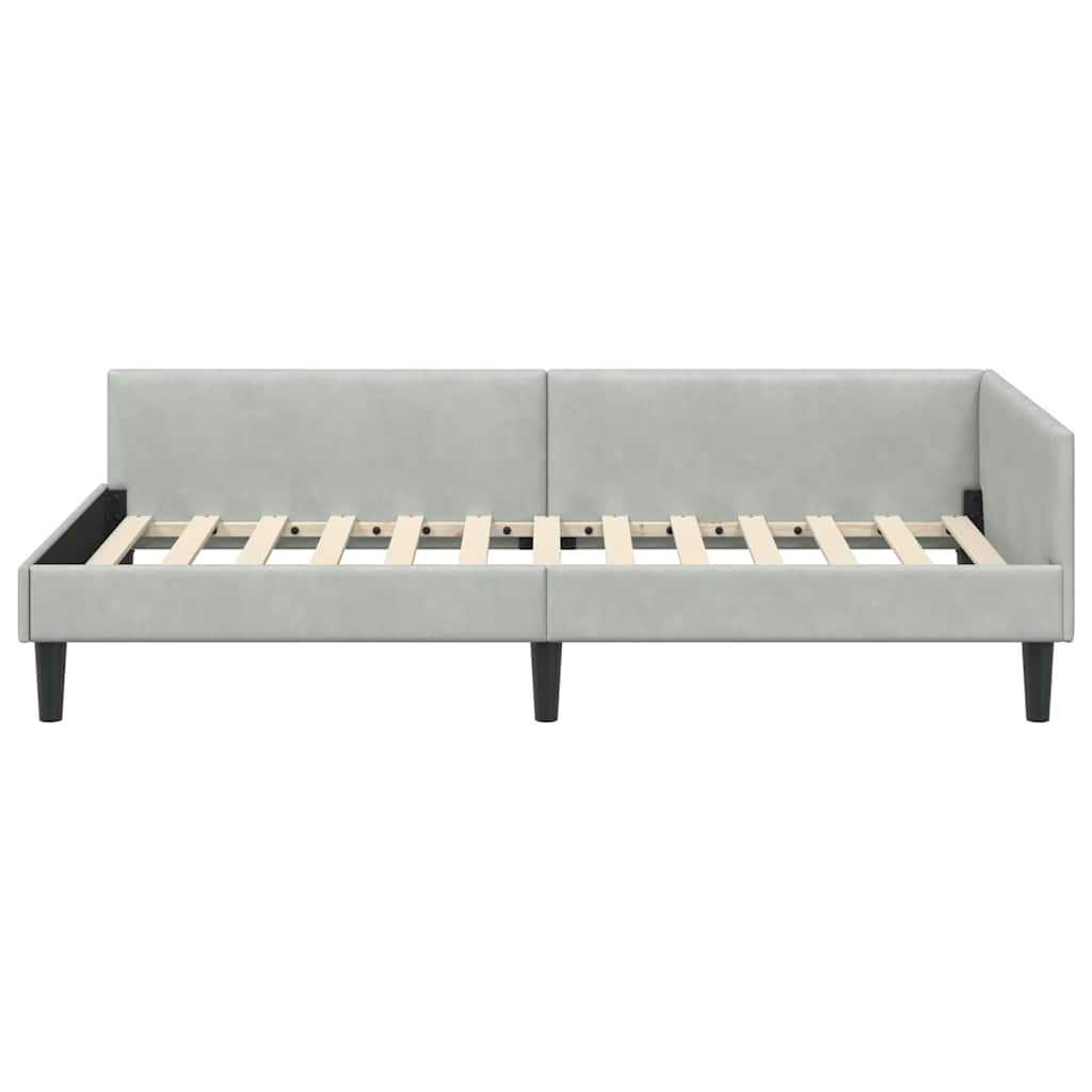 Hjørnesengramme med hovedgærde Lysegrå 90 cm x 200 cm Fløjl