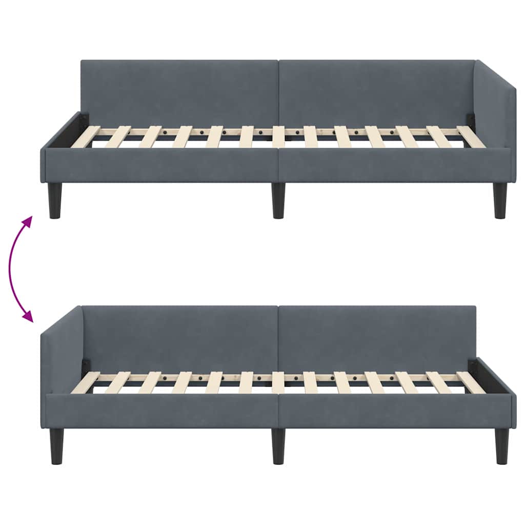 Hjørnesengramme med hovedgærde Mørkegrå 90 cm x 200 cm Fløjl