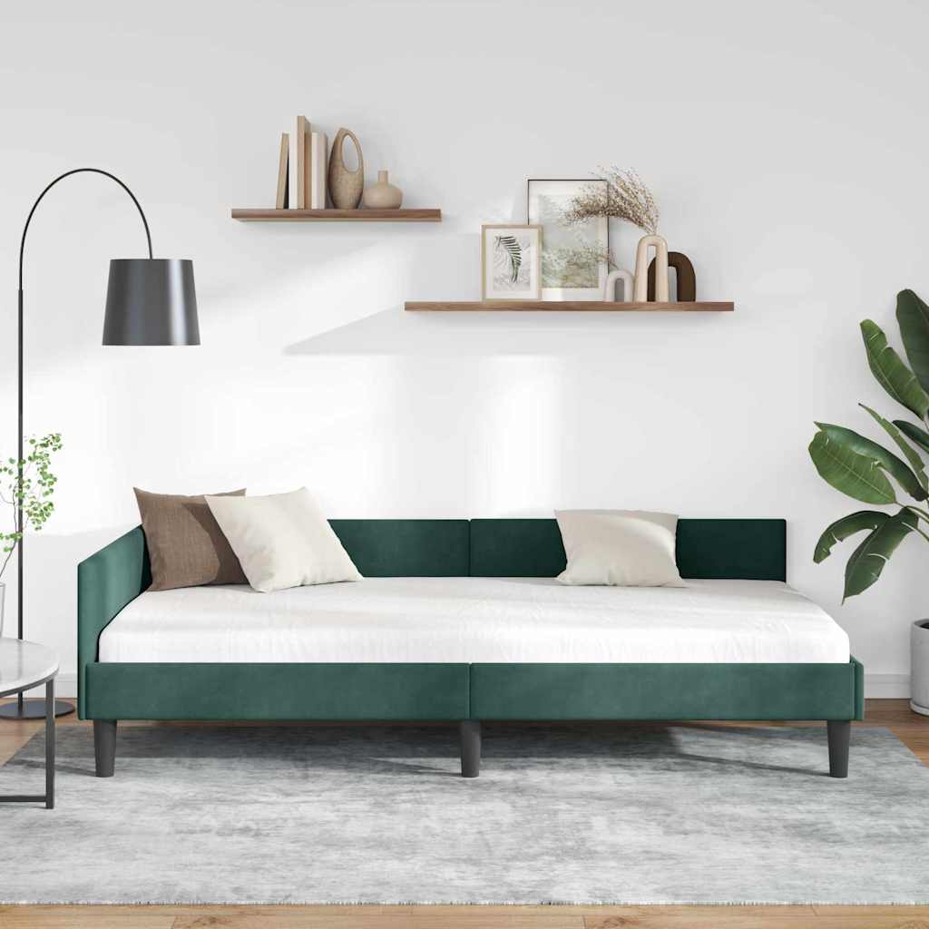 Hjørnesengramme med hovedgærde Mørkegrøn 90 cm x 200 cm Fløjl