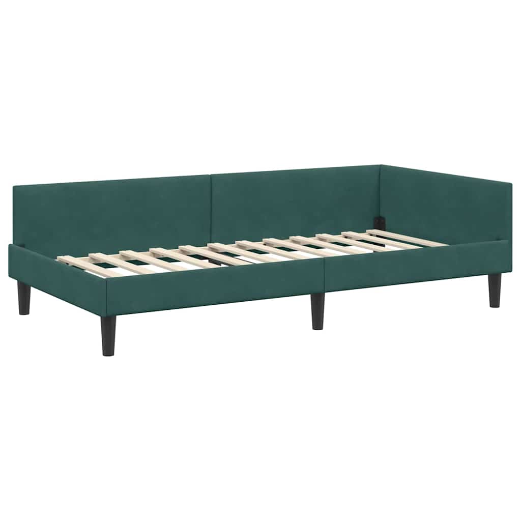 Hjørnesengramme med hovedgærde Mørkegrøn 90 cm x 200 cm Fløjl