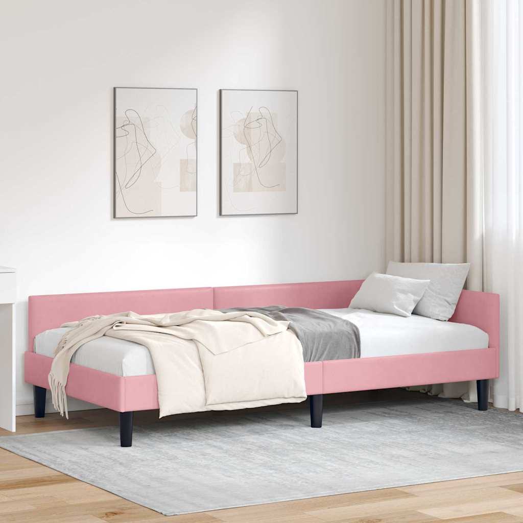 Hjørnesengramme med hovedgærde Lyserød 90 cm x 200 cm Fløjl