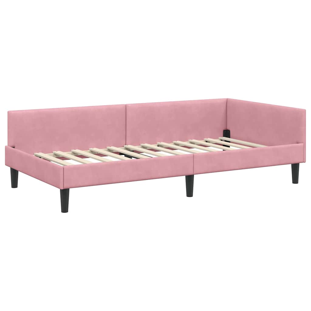 Hjørnesengramme med hovedgærde Lyserød 90 cm x 200 cm Fløjl