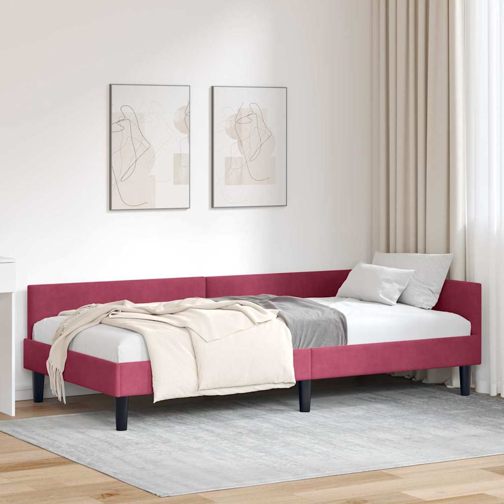 Hjørnesengramme med hovedgærde Vinrød 90 cm x 200 cm Fløjl