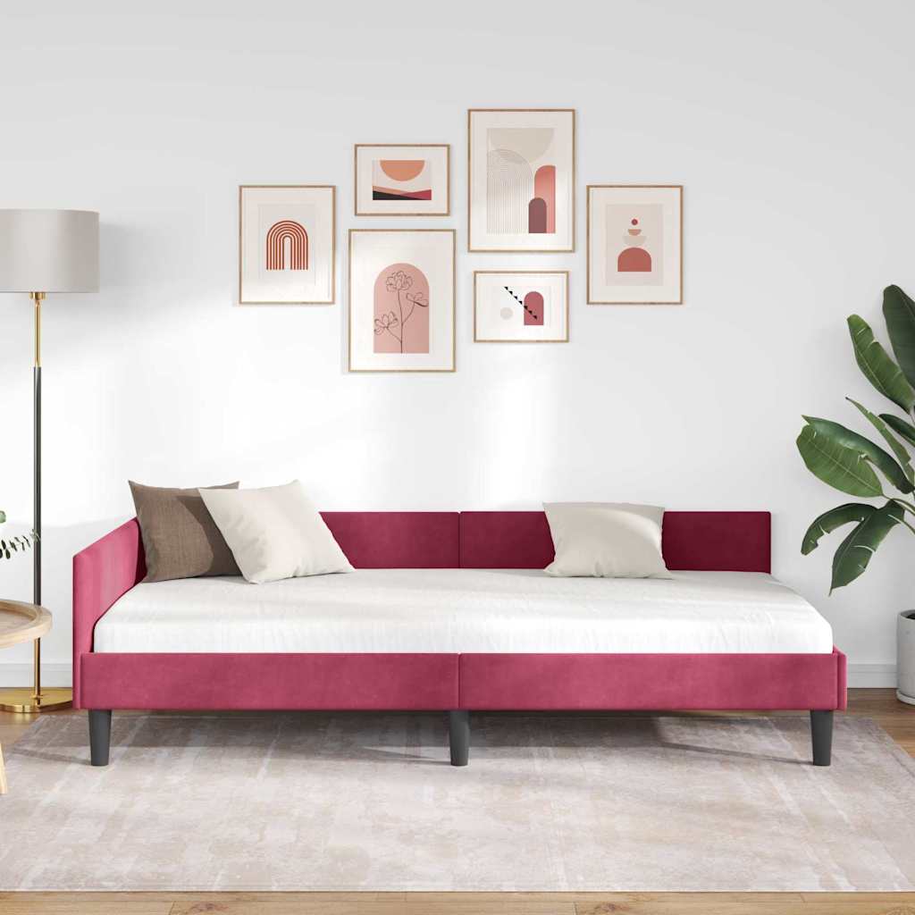 Hjørnesengramme med hovedgærde Vinrød 90 cm x 200 cm Fløjl