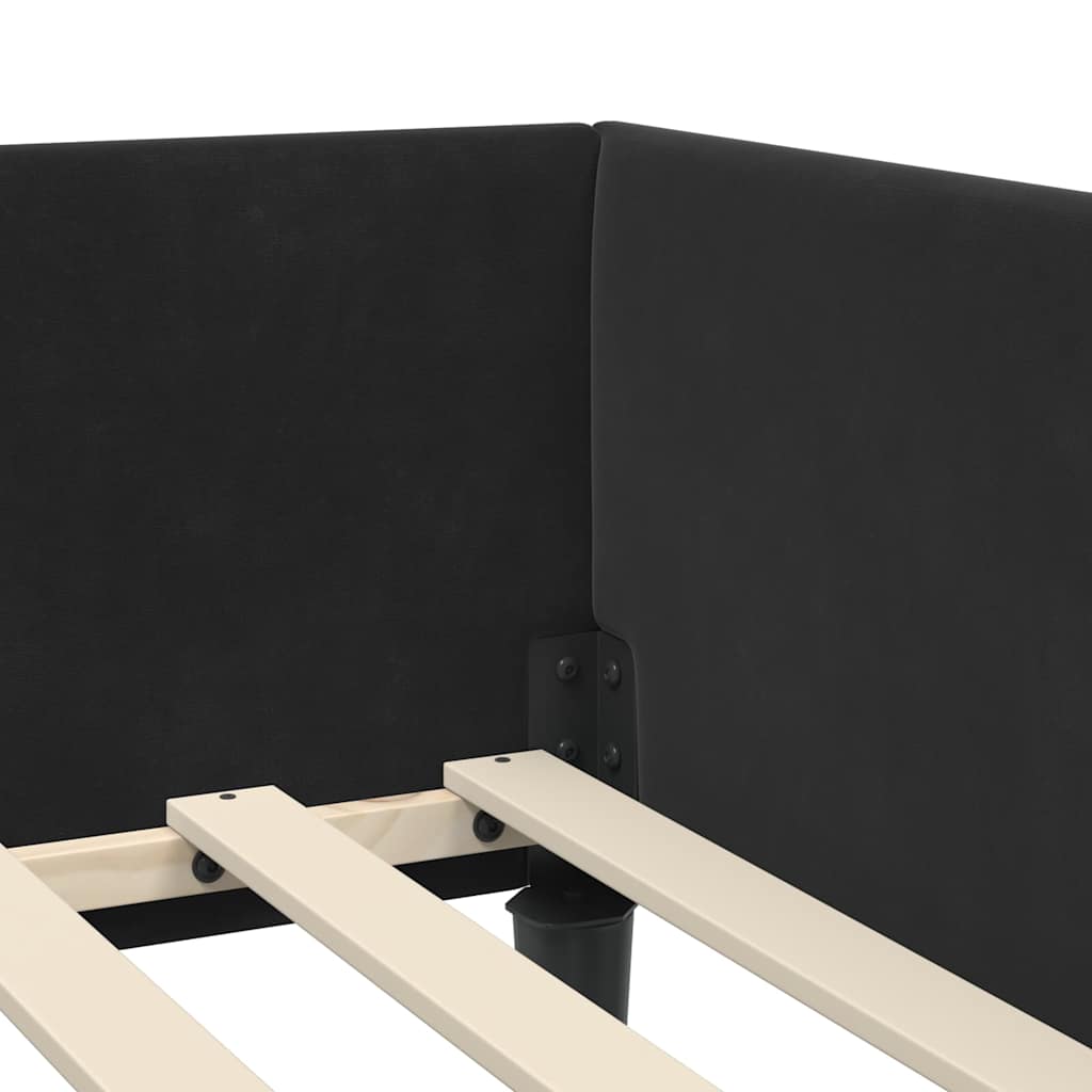 Hjørnesengramme med hovedgærde Sort 90 cm x 200 cm Fløjl