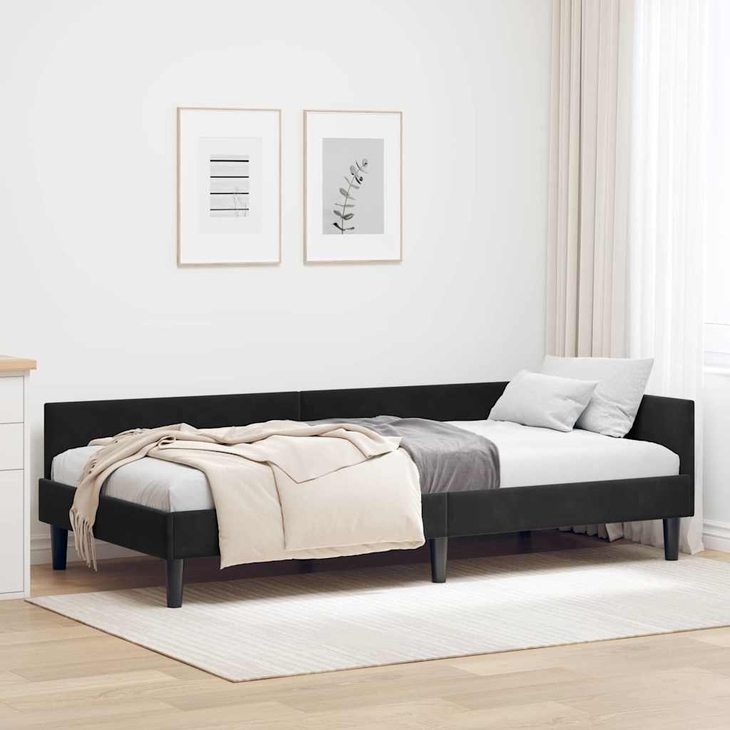 Hjørnesengramme med hovedgærde Sort 90 cm x 200 cm Fløjl
