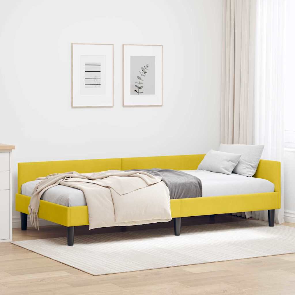 Hjørnesengramme med hovedgærde Gul 90 cm x 200 cm Fløjl