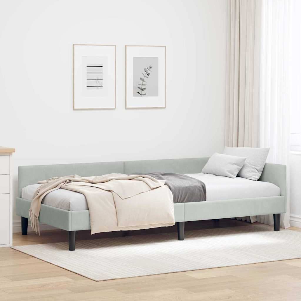 Hjørnesengramme med hovedgærde Lysegrå 100 cm x 200 cm Fløjl