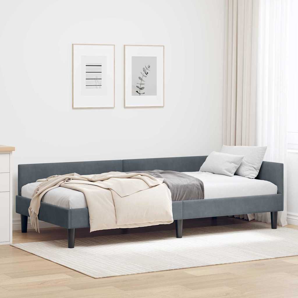 Hjørnesengramme med hovedgærde Mørkegrå 100 cm x 200 cm Fløjl