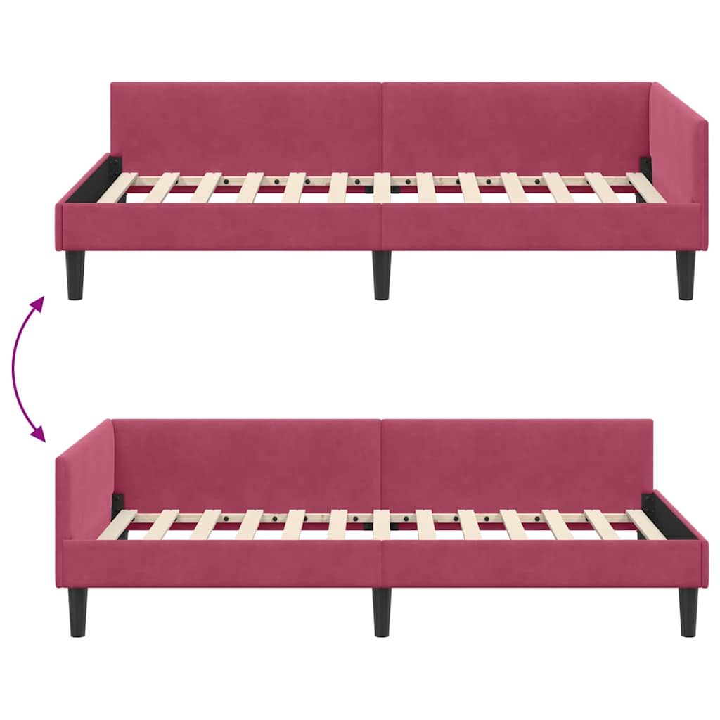 Hjørnesengramme med hovedgærde Vinrød 100 cm x 200 cm Fløjl