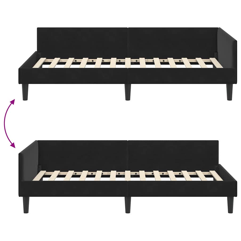 Hjørnesengramme med hovedgærde Sort 100 cm x 200 cm Fløjl