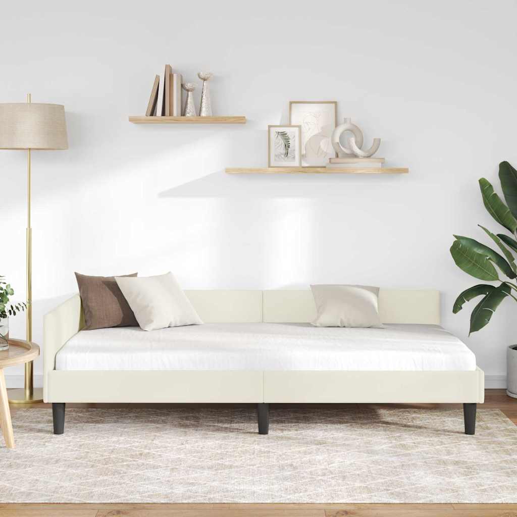 Hjørnesengramme med hovedgærde Creme 100 cm x 200 cm Fløjl