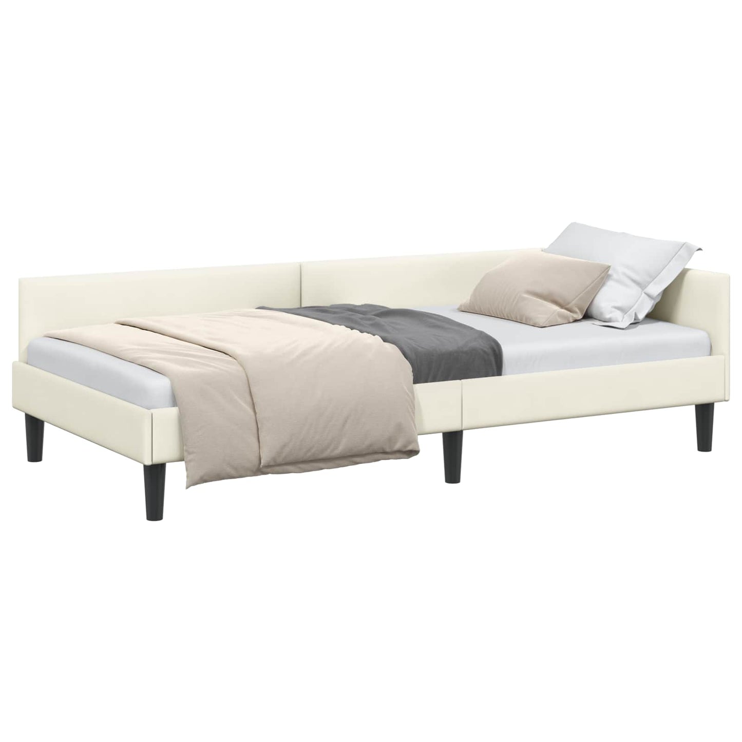 Hjørnesengramme med hovedgærde Creme 100 cm x 200 cm Fløjl