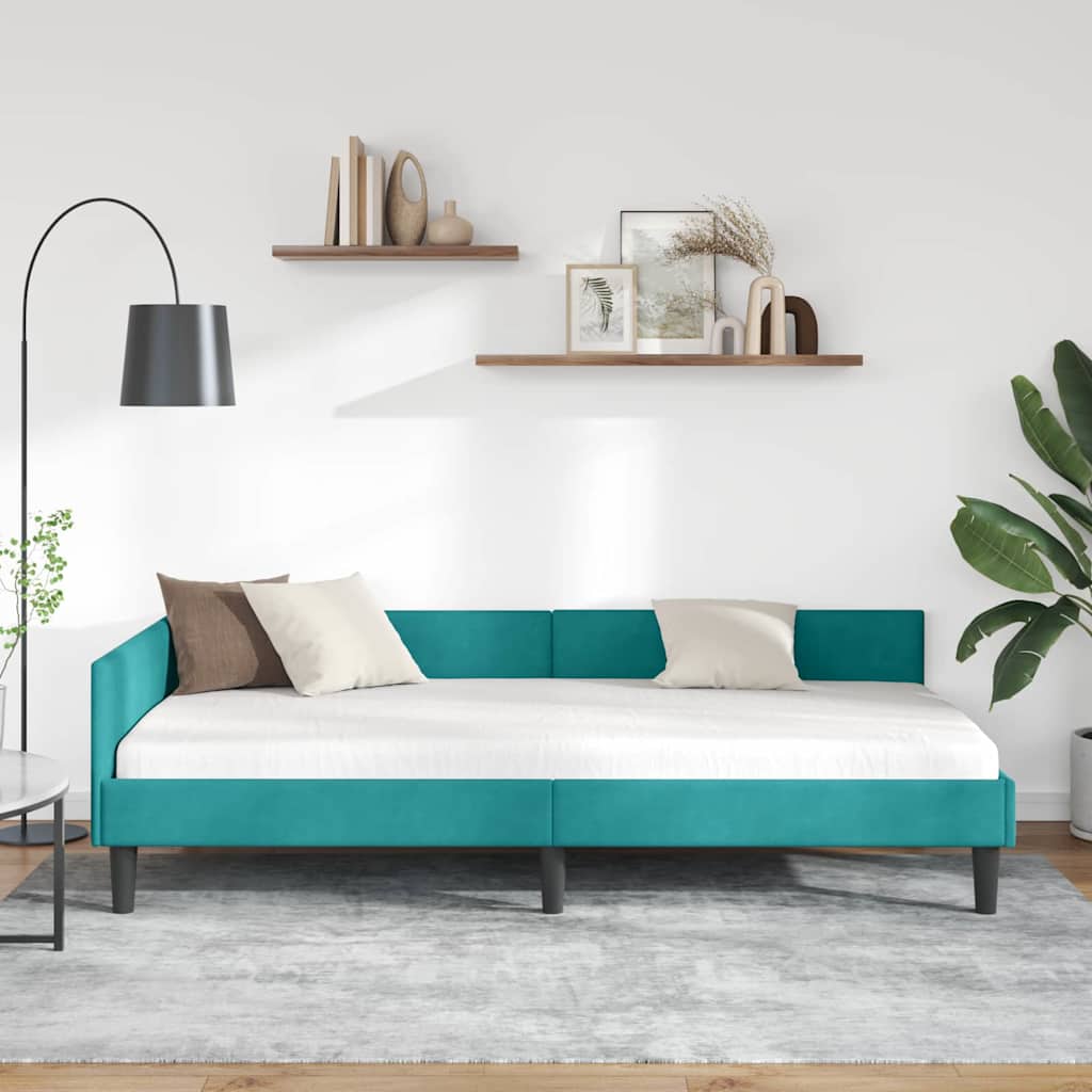 Hjørnesengramme med hovedgærde Turkis 100 cm x 200 cm Fløjl