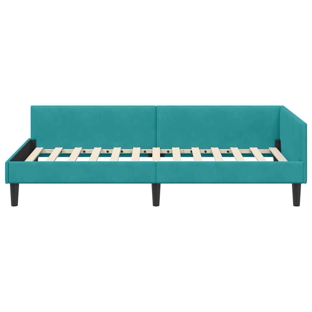 Hjørnesengramme med hovedgærde Turkis 100 cm x 200 cm Fløjl