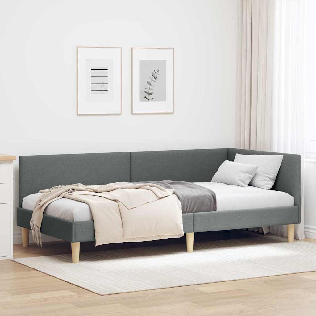 Hjørnesengramme Mørkegrå 90 cm x 190 cm Stof og krydsfiner