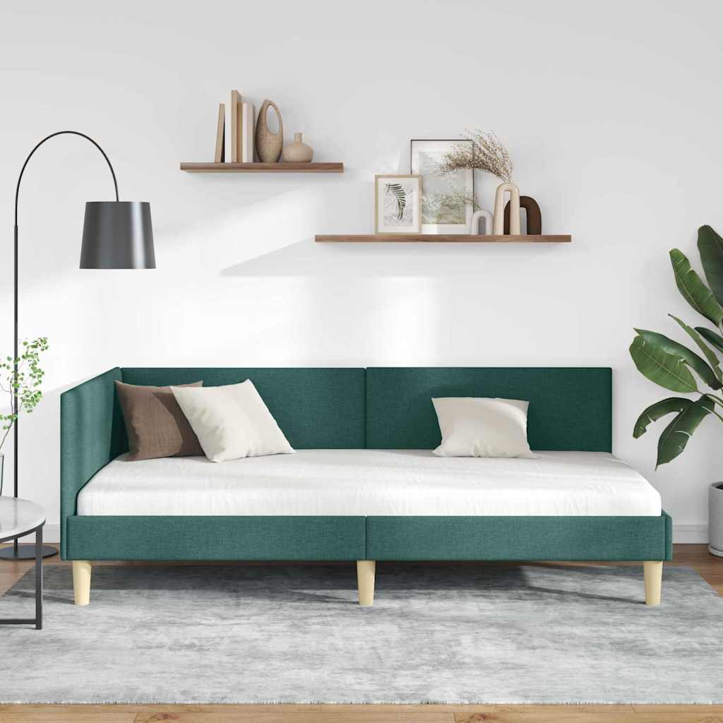 Hjørnesengramme Mørkegrøn 90 cm x 190 cm Stof og krydsfiner