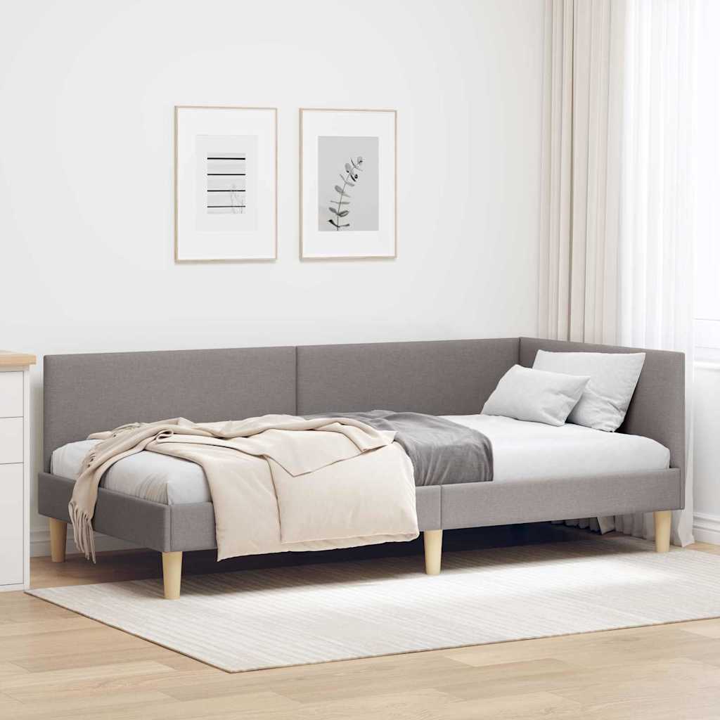 Hjørnesengramme Gråbrun 90 cm x 190 cm Stof og krydsfiner