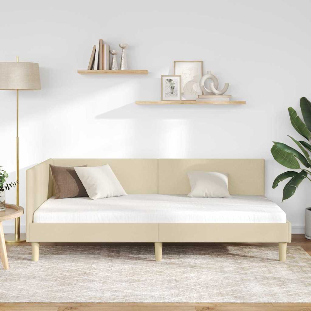 Hjørnesengramme Creme 90 cm x 190 cm Stof og krydsfiner