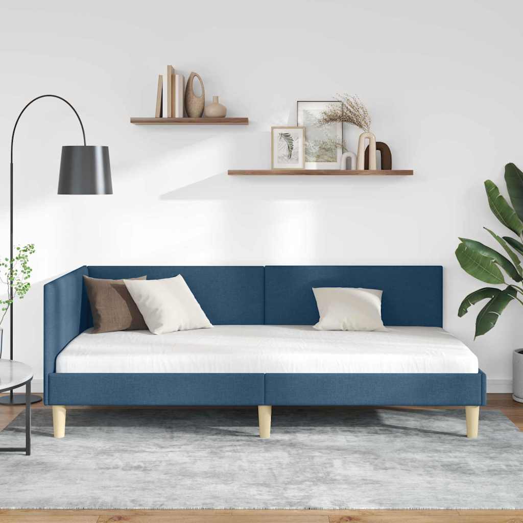 Hjørnesengramme Blå 90 cm x 190 cm Stof og krydsfiner